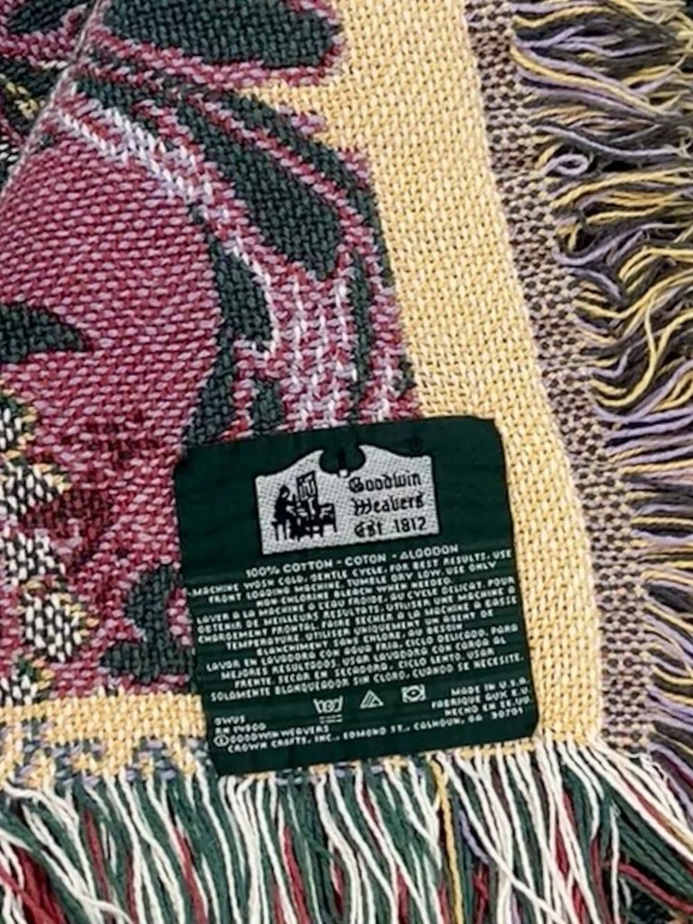 Goodwin Weavers Holiday Poinsettia Horns Throw Blanket Tapestry Green Red 45x62”